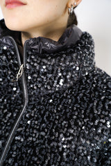 Herno High Neck Padded Sequined Jacket in Black Vancouver. Shop Online or in Store.