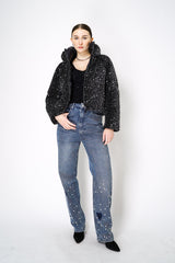 Herno High Neck Padded Sequined Jacket in Black Vancouver. Shop Online or in Store.