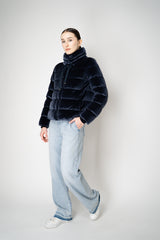 Herno High Neck Padded Velvet Jacket in Navy Vancouver. Shop Online or in Store.