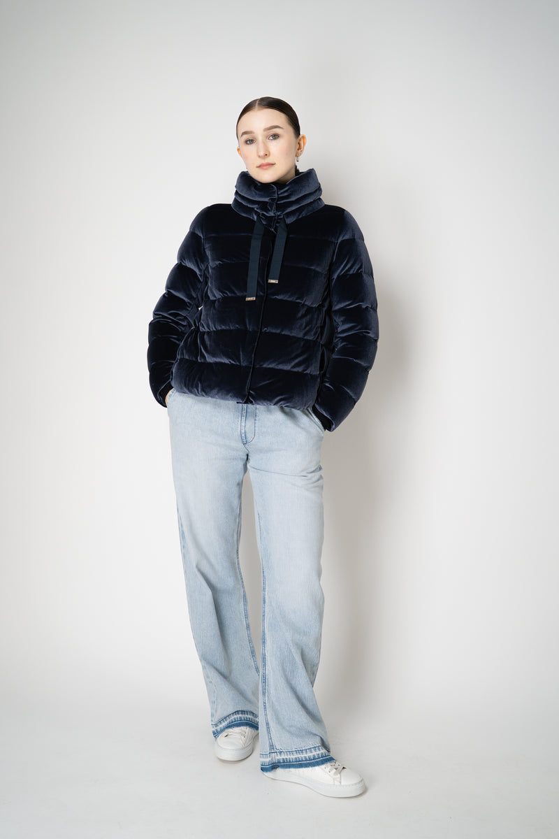 Herno High Neck Padded Velvet Jacket in Navy Vancouver. Shop Online or in Store.