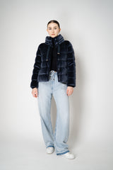 Herno High Neck Padded Velvet Jacket in Navy Vancouver. Shop Online or in Store.