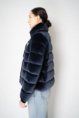 Herno High Neck Padded Velvet Jacket in Navy Vancouver. Shop Online or in Store.