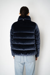 Herno High Neck Padded Velvet Jacket in Navy Vancouver. Shop Online or in Store.