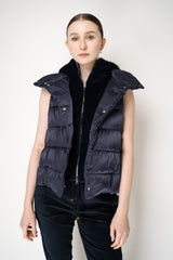 Herno High Neck Padded Vest with Removable Fur Hood in Navy Vancouver. Shop Online or in Store.