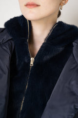 Herno High Neck Padded Vest with Removable Fur Hood in Navy Vancouver. Shop Online or in Store.