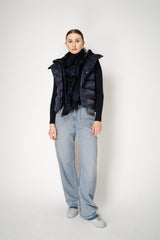 Herno High Neck Padded Vest with Removable Fur Hood in Navy Vancouver. Shop Online or in Store.