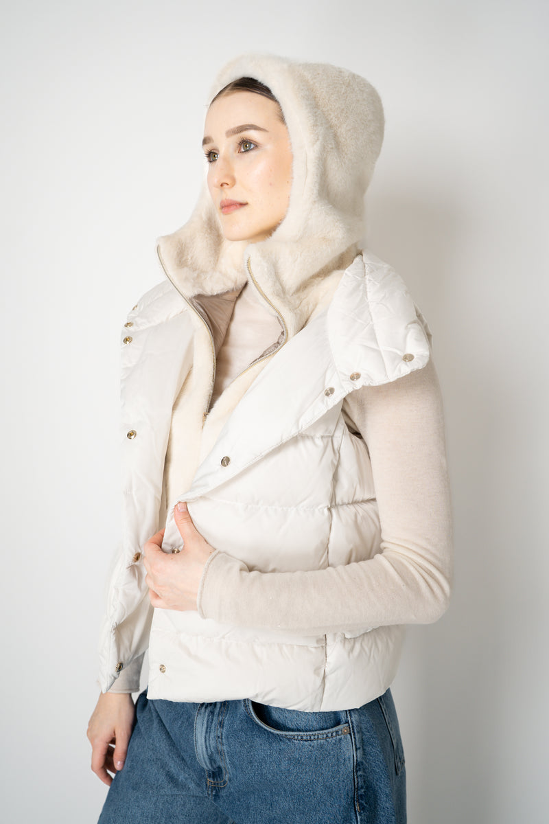 Herno High Neck Padded Vest with Removable Fur Hood in White Vancouver. Shop Online or in Store.