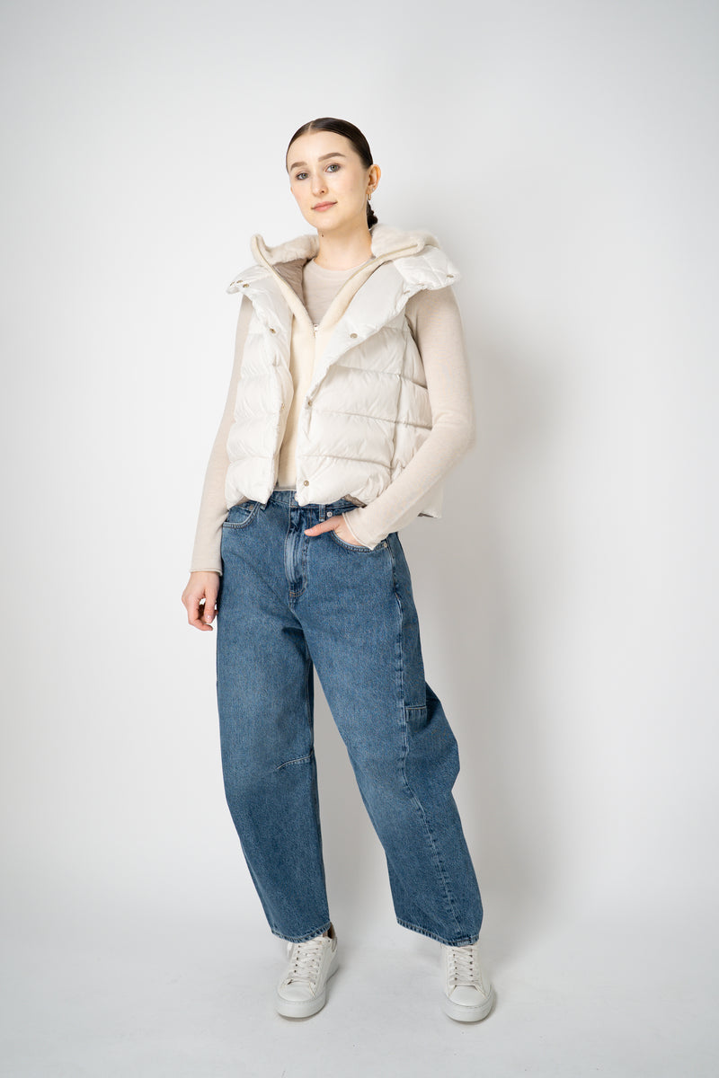 Herno High Neck Padded Vest with Removable Fur Hood in White Vancouver. Shop Online or in Store.