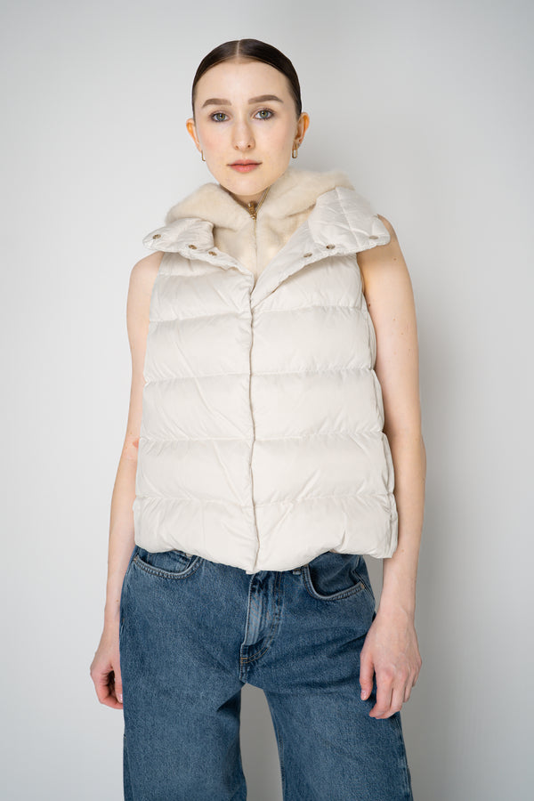 Herno High Neck Padded Vest with Removable Fur Hood in White Vancouver. Shop Online or in Store.
