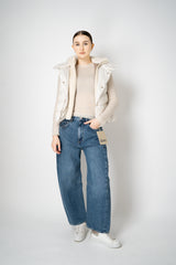 Herno High Neck Padded Vest with Removable Fur Hood in White Vancouver. Shop Online or in Store.
