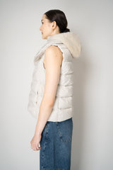 Herno High Neck Padded Vest with Removable Fur Hood in White Vancouver. Shop Online or in Store.