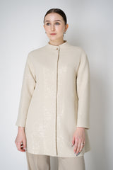 Herno High Neck Sequined Coat in Oat Vancouver. Shop Online or in Store.