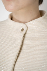 Herno High Neck Sequined Coat in Oat Vancouver. Shop Online or in Store.