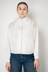 Herno Hooded Tafetta Jacket with Stretch Knit Viscose Sleeves and Back in White Vancouver. Shop Online or in Store.