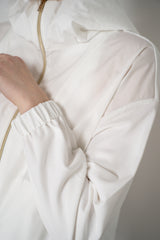 Herno Hooded Tafetta Jacket with Stretch Knit Viscose Sleeves and Back in White Vancouver. Shop Online or in Store.