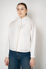 Herno Hooded Tafetta Jacket with Stretch Knit Viscose Sleeves and Back in White Vancouver. Shop Online or in Store.