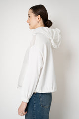 Herno Hooded Tafetta Jacket with Stretch Knit Viscose Sleeves and Back in White Vancouver. Shop Online or in Store.