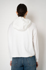 Herno Hooded Tafetta Jacket with Stretch Knit Viscose Sleeves and Back in White Vancouver. Shop Online or in Store.
