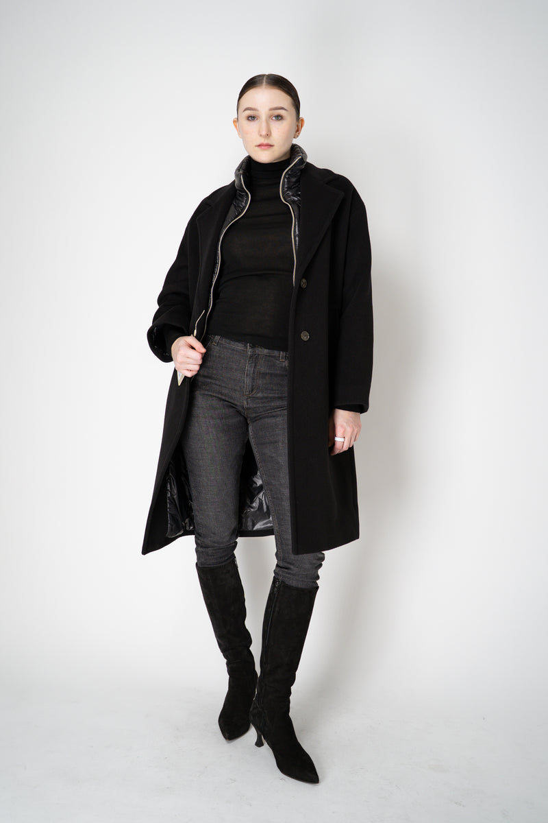Herno Insulated Manteco Virgin Wool Coat with Detachable Neck and Chest Piece in Black Vancouver. Shop Online or in Store.
