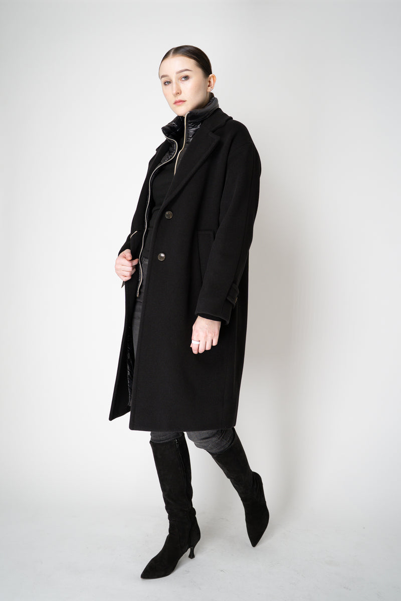 Herno Insulated Manteco Virgin Wool Coat with Detachable Neck and Chest Piece in Black Vancouver. Shop Online or in Store.