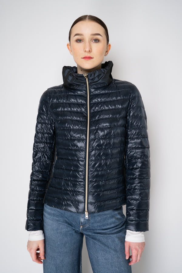 Herno Padded Jacket with Taffeta Back and Cinchable Waist in Navy Vancouver. Shop Online or in Store.