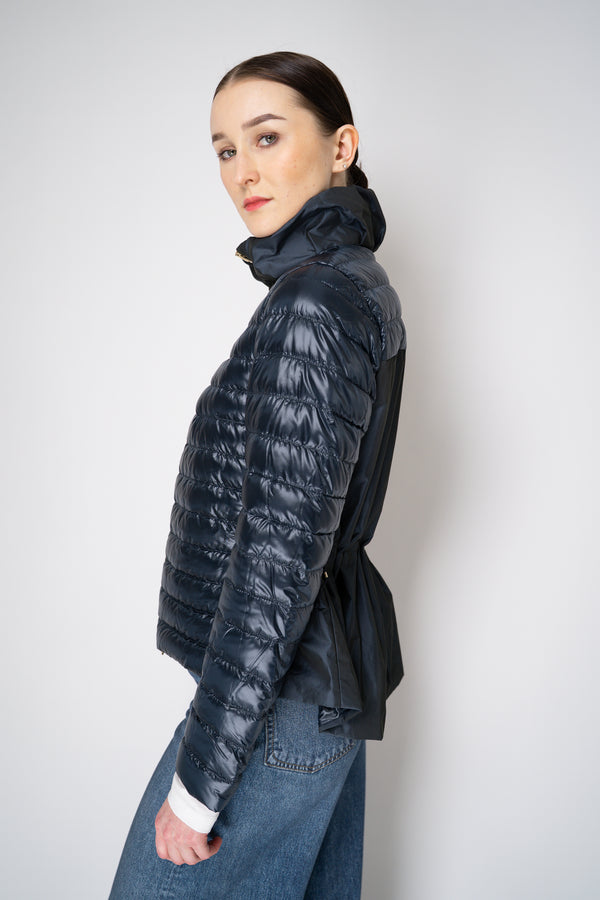 Herno Padded Jacket with Taffeta Back and Cinchable Waist in Navy Vancouver. Shop Online or in Store.