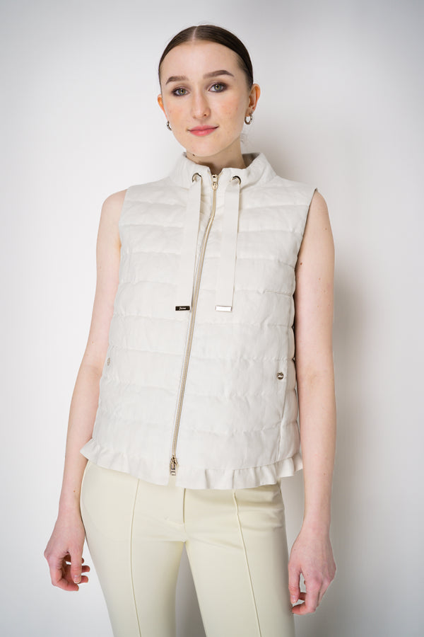 Herno Padded Linen Blend Vest with Ruched Hem in White Vancouver. Shop Online or in Store.