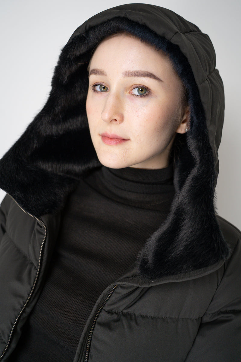 Herno Polar-Tech Hooded Down Coat with Fur Lined Collar in Black Vancouver. Shop Online or in Store.