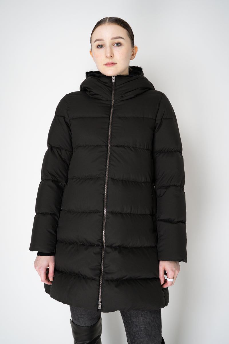 Herno Polar-Tech Hooded Down Coat with Fur Lined Collar in Black Vancouver. Shop Online or in Store.