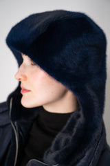 Herno Quilted Sateen Coat with Detachable Faux-Fur Neck and Chest Piece in Navy Vancouver. Shop Online or in Store.