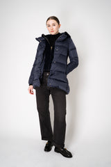 Herno Quilted Sateen Coat with Detachable Faux-Fur Neck and Chest Piece in Navy Vancouver. Shop Online or in Store.