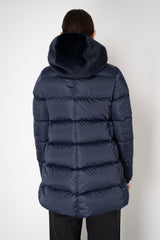 Herno Quilted Sateen Coat with Detachable Faux-Fur Neck and Chest Piece in Navy Vancouver. Shop Online or in Store.