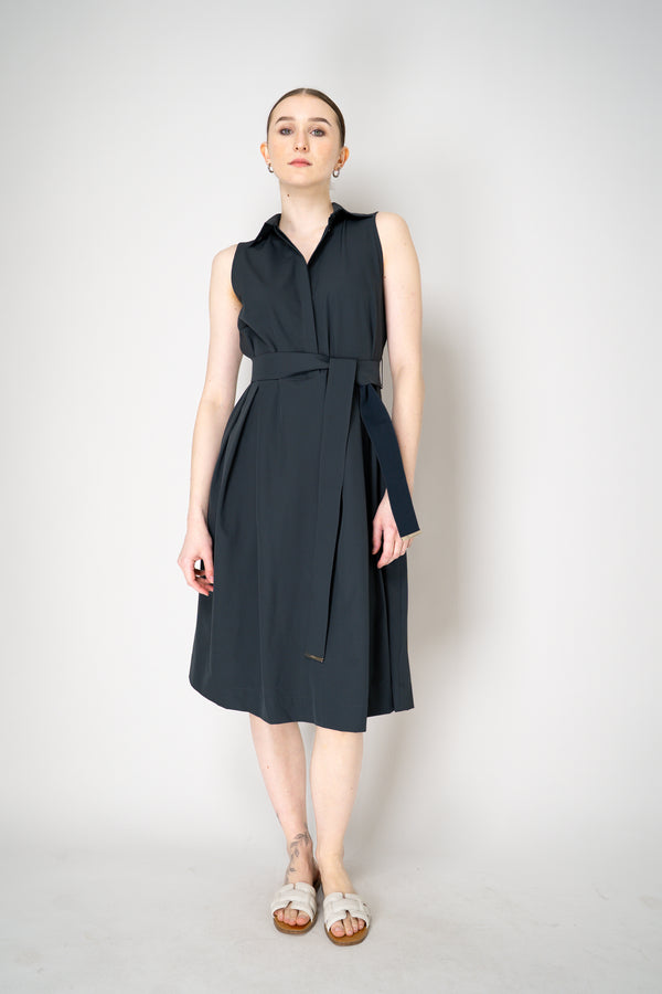 Herno Structured Nylon Shirt Dress with Tie Belt in Navy Vancouver. Shop Online or in Store.