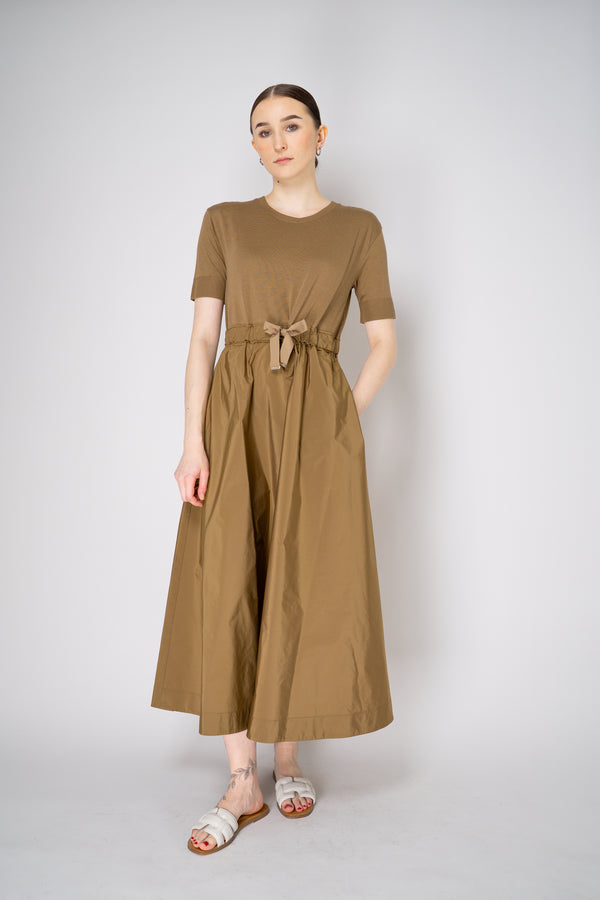 Herno T-Shirt Dress with Long Taffeta Skirt in Camel Vancouver. Shop Online or in Store.