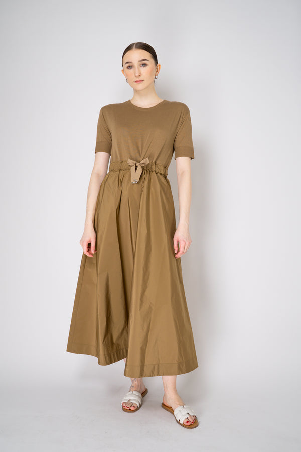 Herno T-Shirt Dress with Long Taffeta Skirt in Camel Vancouver. Shop Online or in Store.