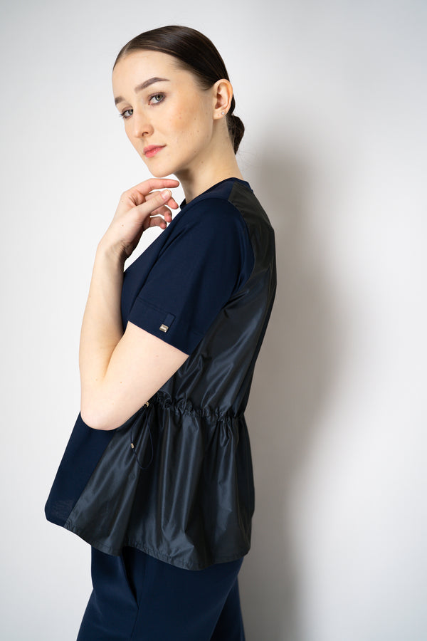 Herno T-Shirt with Cinched Taffeta Back in Navy Vancouver. Shop Online or in Store.