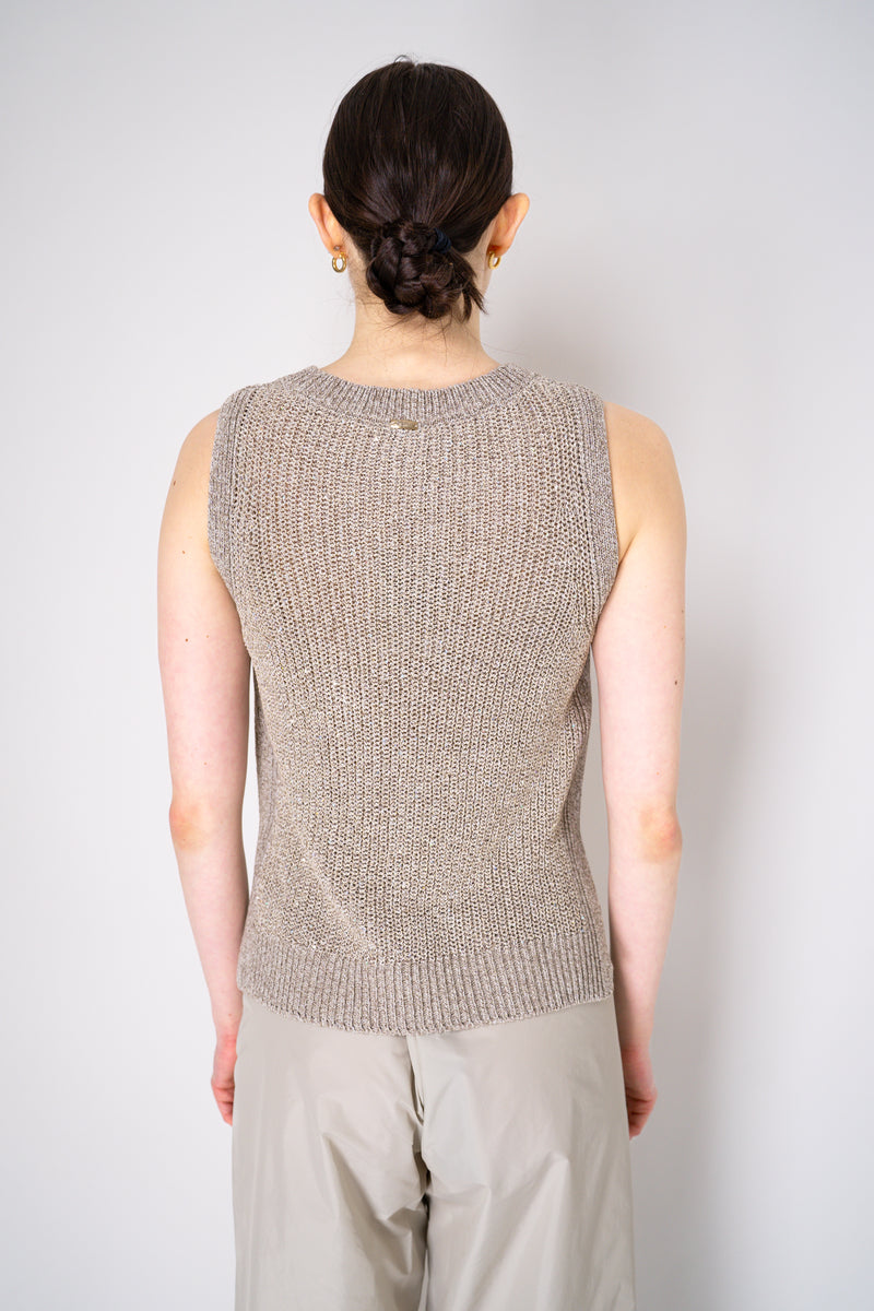 Herno Viscose Blend Knitted Round Neck Tank Blouse in Sand Vancouver. Shop Online or in Store