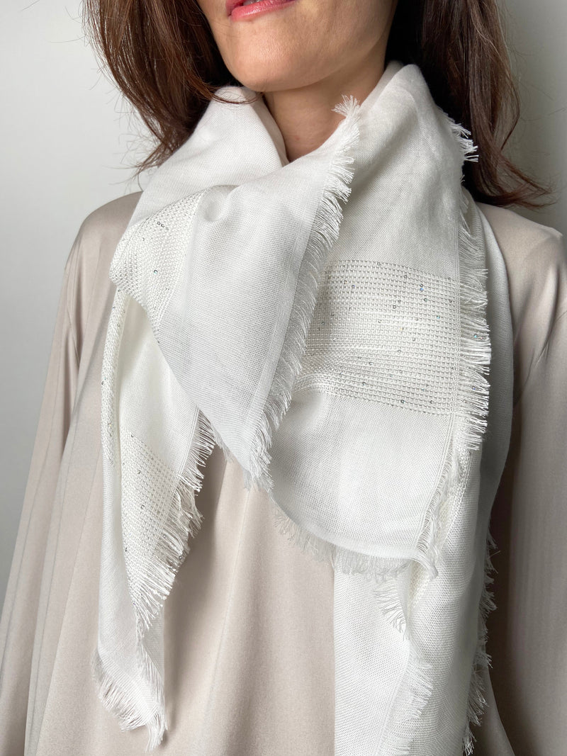 Lorena Antoniazzi White "Star" Scarf with Sequins