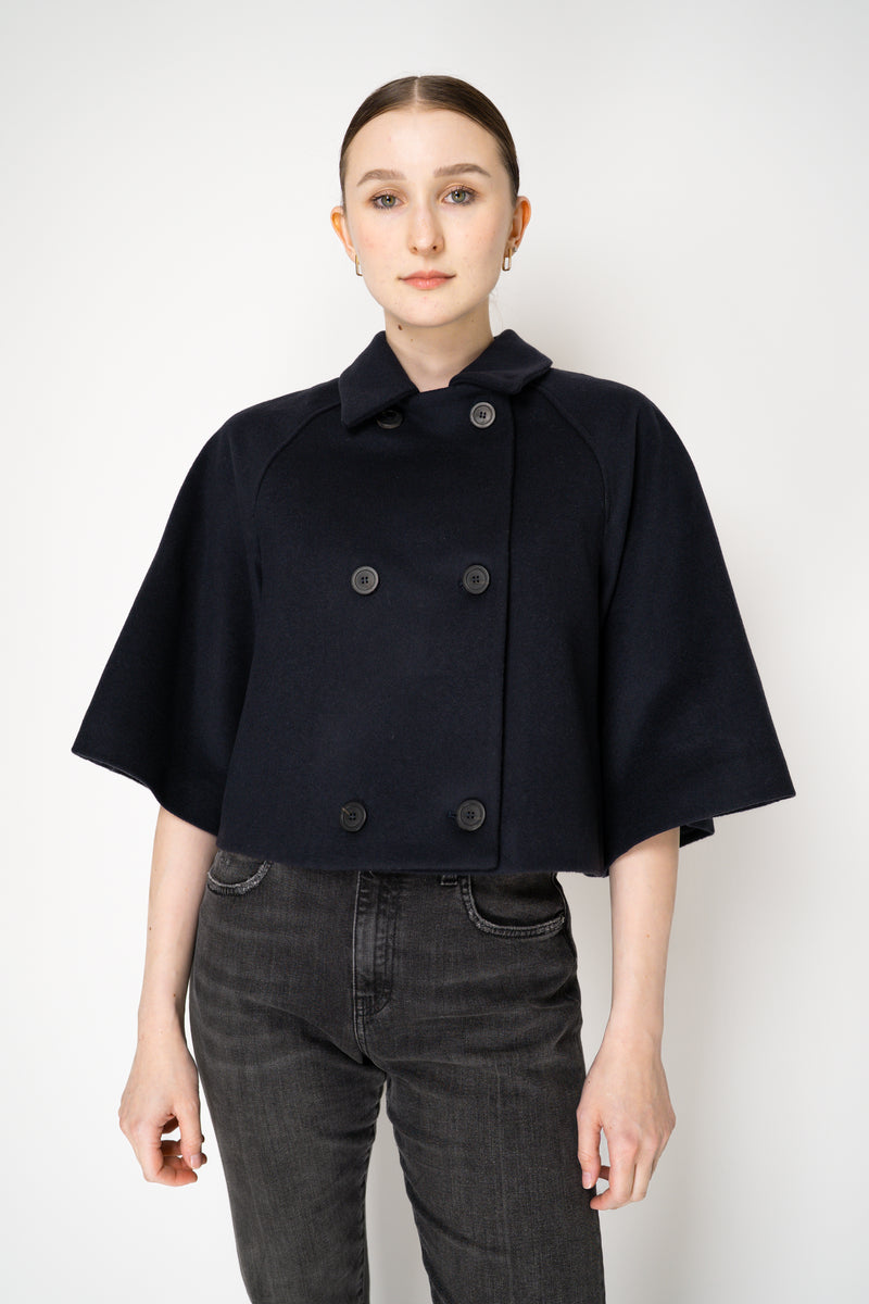 Fabiana Filippi Virgin Wool Cropped Bell Shaped Coat in Navy Vancouver. Shop Online or in Store.