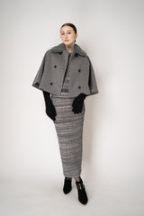 Fabiana Filippi Virgin Wool Cropped Bell Shaped Coat with Detachable Shearling NeckLine in Grey Vancouver. Shop Online or in Store.