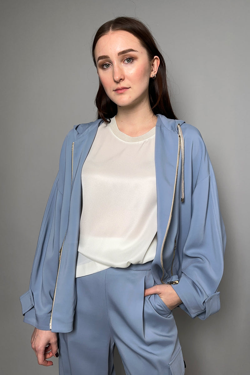 Lorena Antoniazzi Zip Jacket in Dusty Blue - Ashia Mode - Vancouver, BC