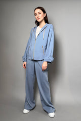 Lorena Antoniazzi Cargo Style Wide Pants in Dusty Blue - Ashia Mode - Vancouver, BC