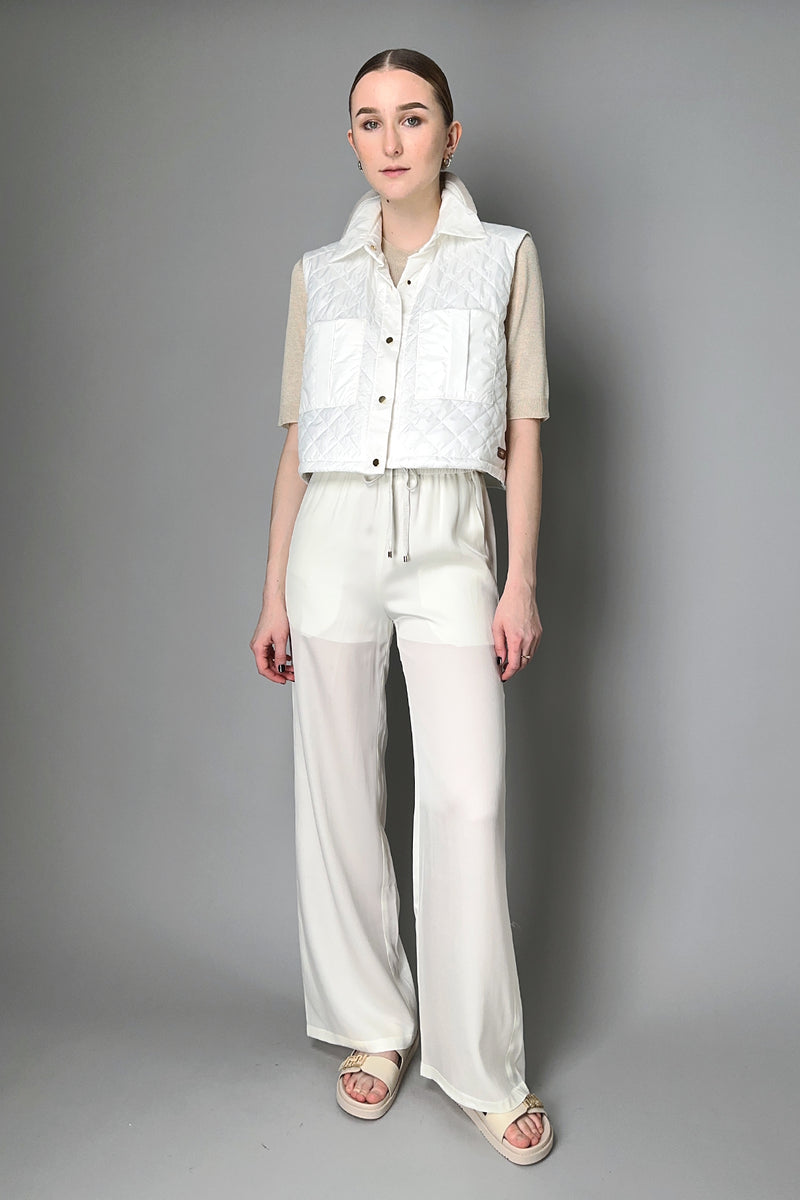 Lorena Antoniazzi Wide Leg Silk Drawstring Pants in Pearl White