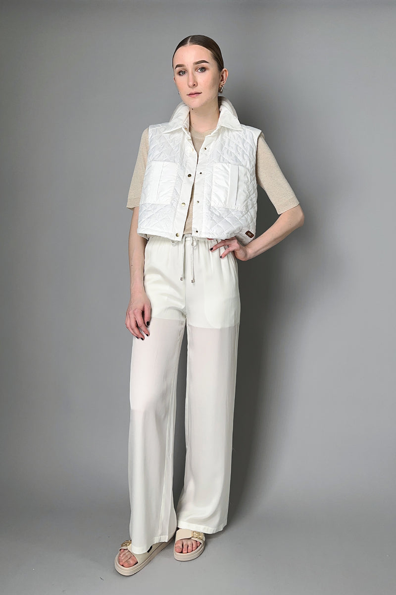 Lorena Antoniazzi Wide Leg Silk Drawstring Pants in Pearl White Vancouver. Shop Online or in Store.