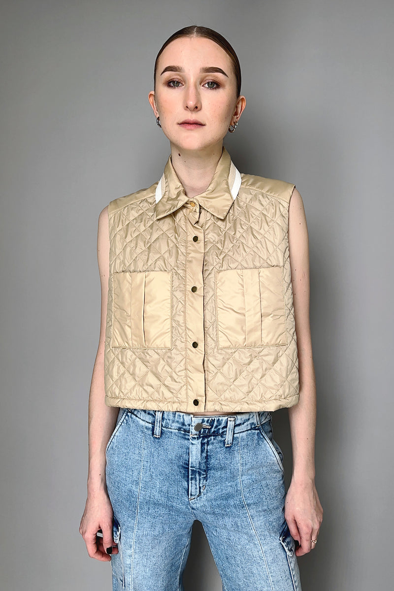 Lorena Antoniazzi Padded Vest With Diamond Stitching in Gold