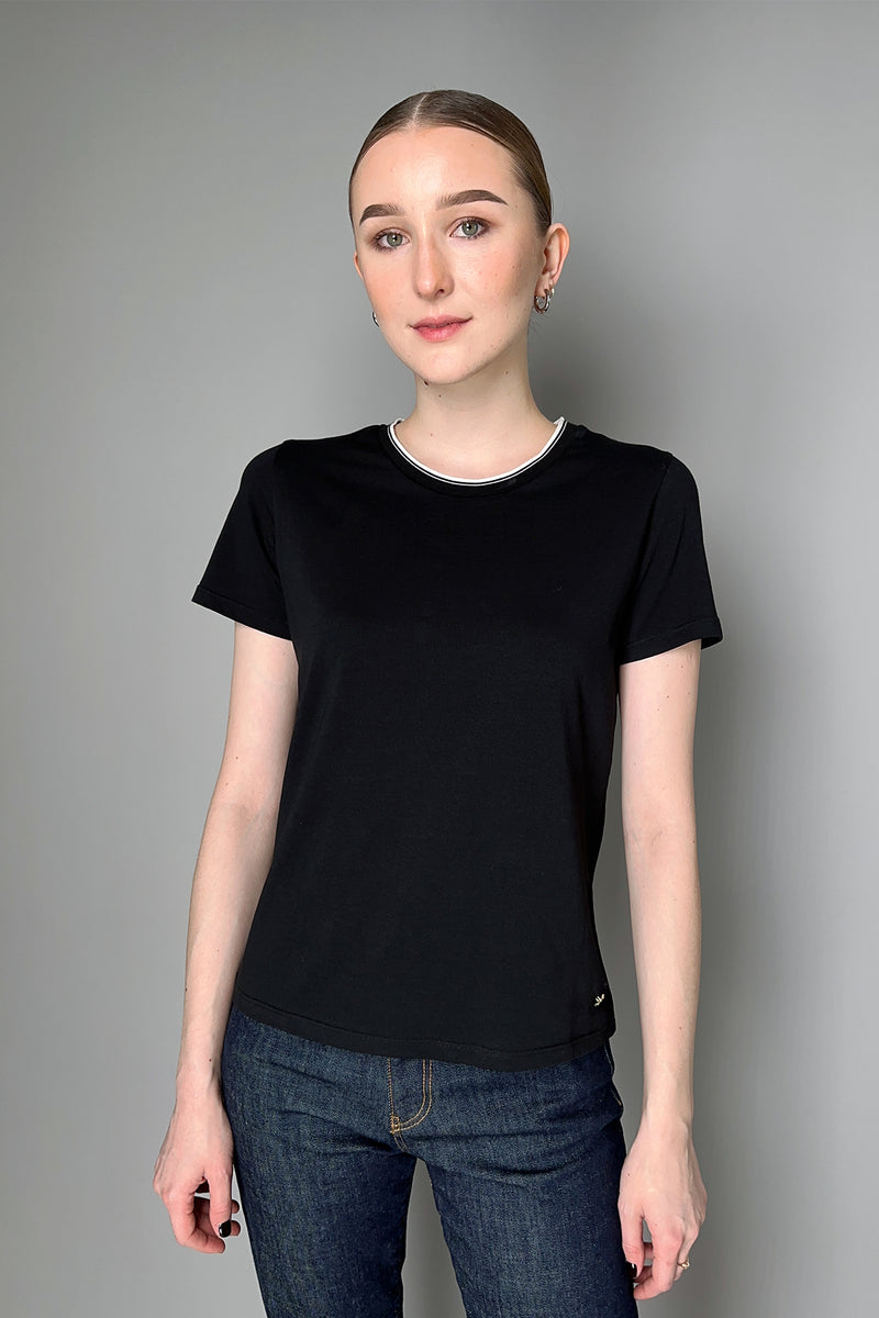 Lorena Antoniazzi Soft Cotton T-Shirt With Contrast Trim in Black