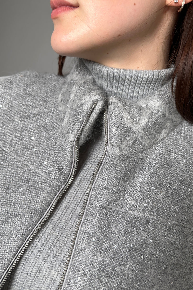 D. Exterior Padded Vest with Sparkly Knit Front in Granite - Ashia Mode - Vancouver