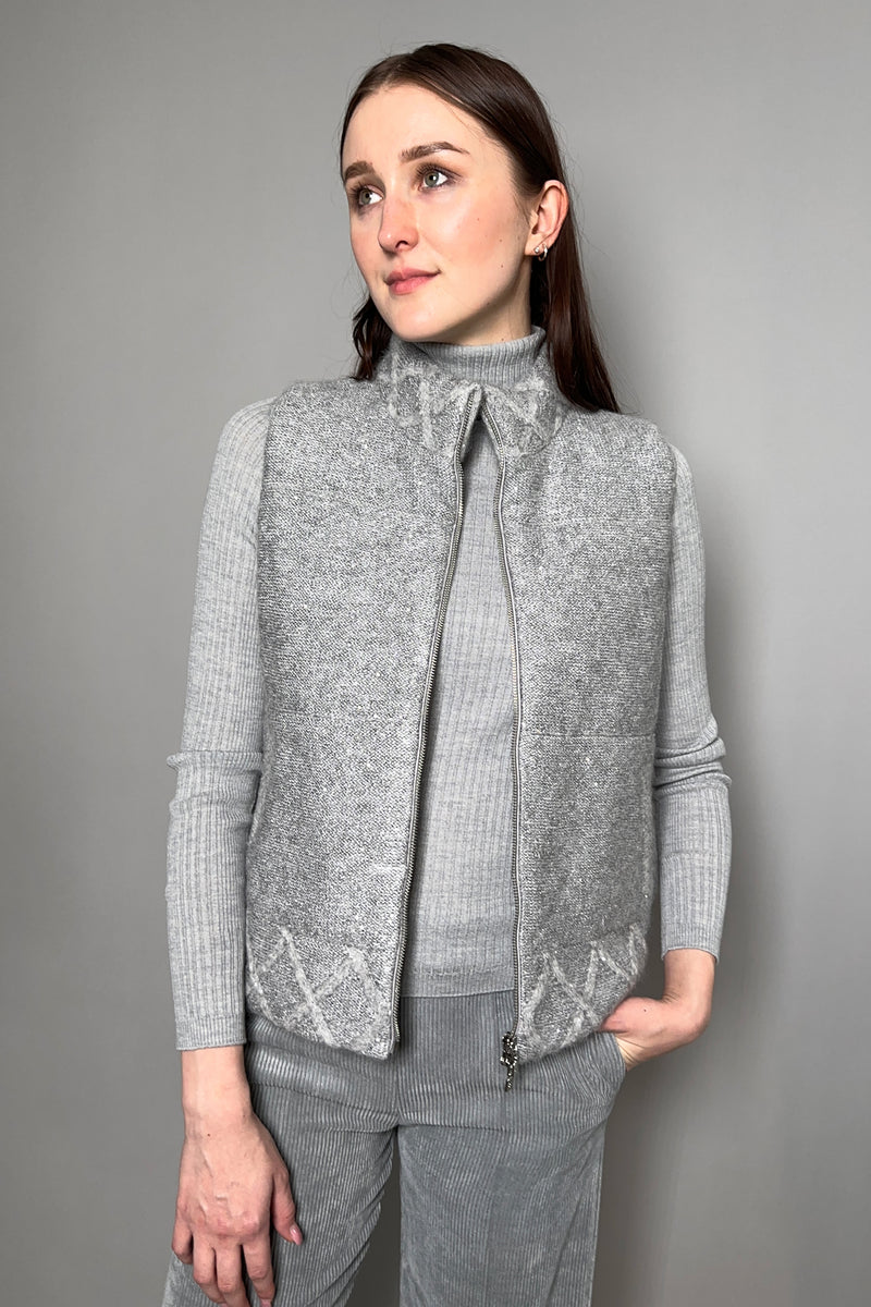 D. Exterior Padded Vest with Sparkly Knit Front in Granite - Ashia Mode - Vancouver