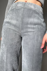 D. Exterior Cropped Wide Leg Velvet Corduroy Pants in Stone - Ashia Mode - Vancouver