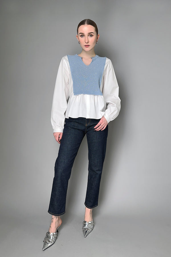 Lorena Antoniazzi Layered Effect Cotton Blouse With Sequin Knit Front in  White and Blue Vancouver. Shop Online or in Store.